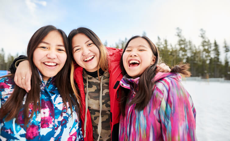 Three indigenous girls representing Ignite Faith Niagara truth, reconciliation, and Indigenous ministry